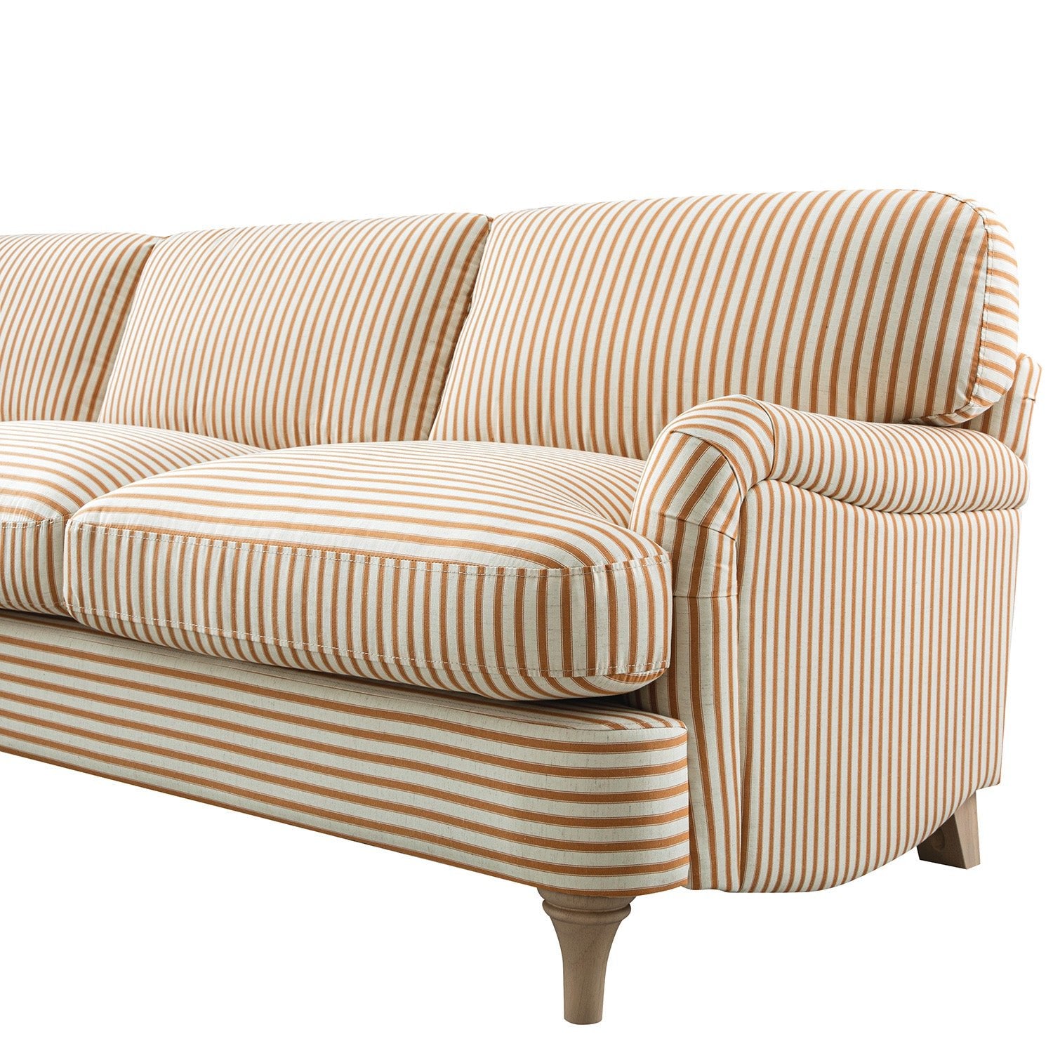 Daphnis Ochre Striped Linen Blend Sofa, Grande Chaise Sofa Left Hand Facing