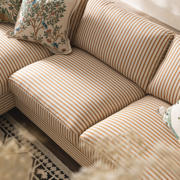 Daphnis Ochre Striped Linen Blend Sofa, Grande Chaise Sofa Left Hand Facing