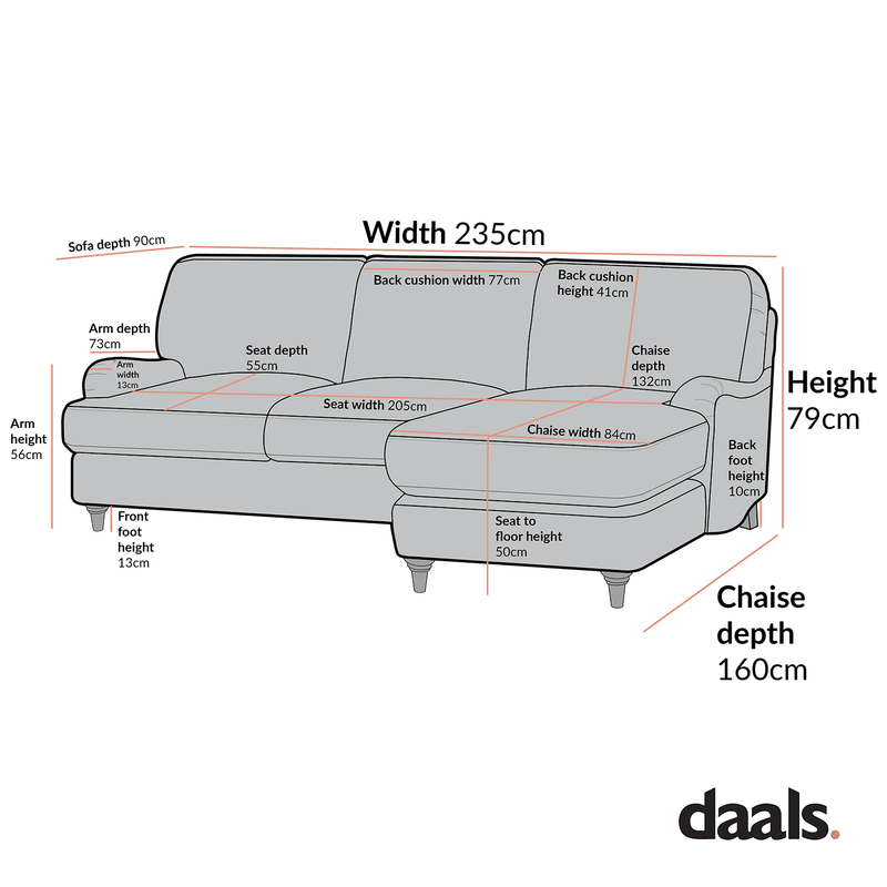 Daphnis Blue Striped Linen Blend Sofa, Grande Chaise Sofa Right Hand Facing