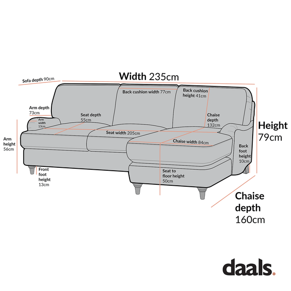 Daphnis Aegean Blue Velvet Sofa, Grande Chaise Sofa Right Hand Facing