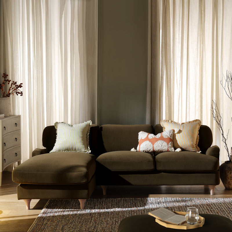 Daphnis Seaweed Velvet Sofa, Grande Chaise Sofa Left Hand Facing - daals