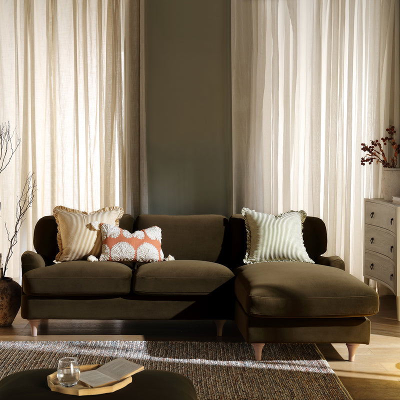 Daphnis Seaweed Velvet Sofa, Grande Chaise Sofa Right Hand Facing - daals