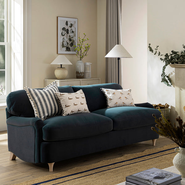 Daphnis Aegean Blue Velvet Sofa Bed, Large 3-Seater