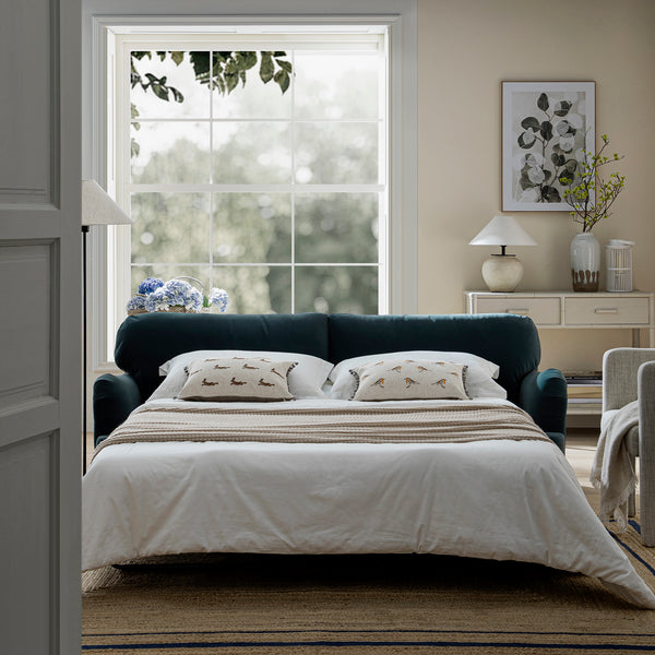 Daphnis Aegean Blue Velvet Sofa Bed, Large 3-Seater