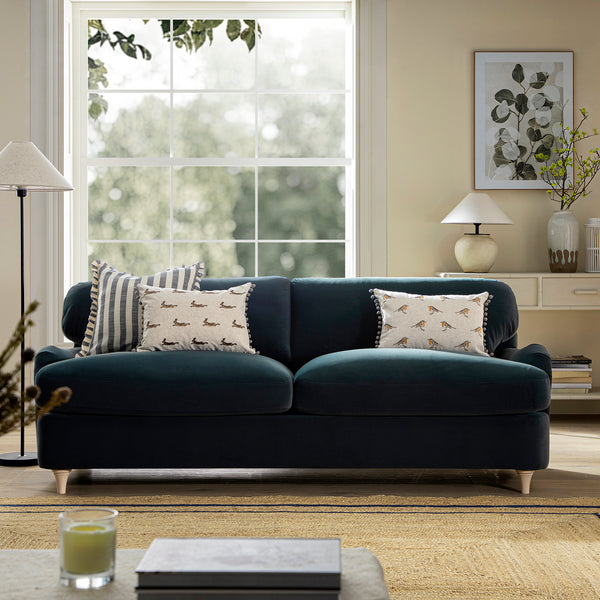 Daphnis Aegean Blue Velvet Sofa Bed, Large 3-Seater