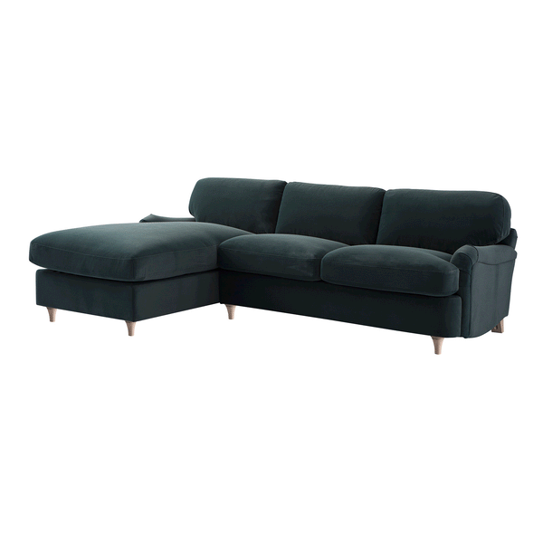 Daphnis Aegean Blue Velvet Sofa Bed, Grande Chaise Left Hand Facing - daals
