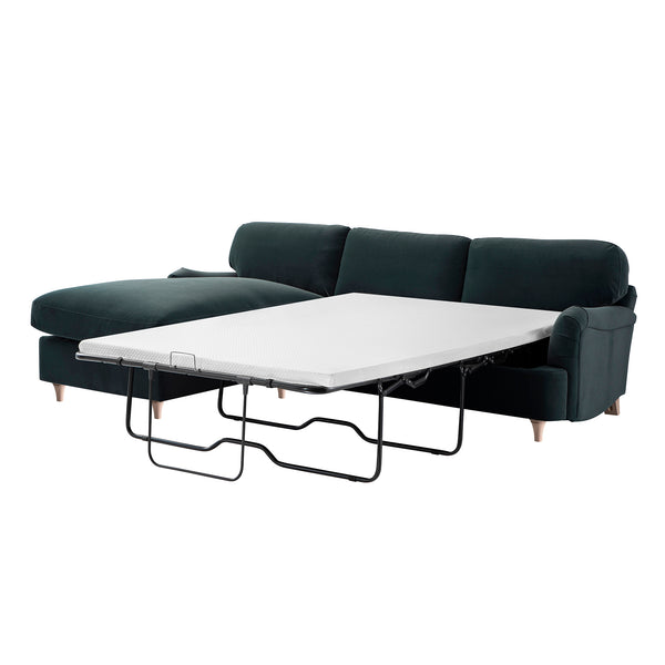 Daphnis Aegean Blue Velvet Sofa Bed, Grande Chaise Left Hand Facing - daals