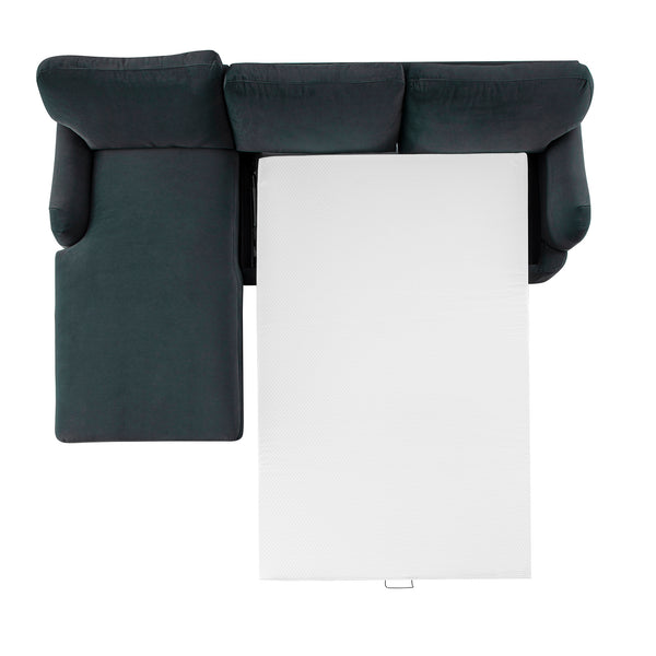 Daphnis Aegean Blue Velvet Sofa Bed, Grande Chaise Left Hand Facing