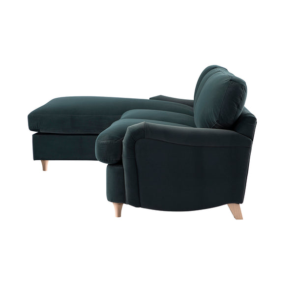 Daphnis Aegean Blue Velvet Sofa Bed, Grande Chaise Left Hand Facing