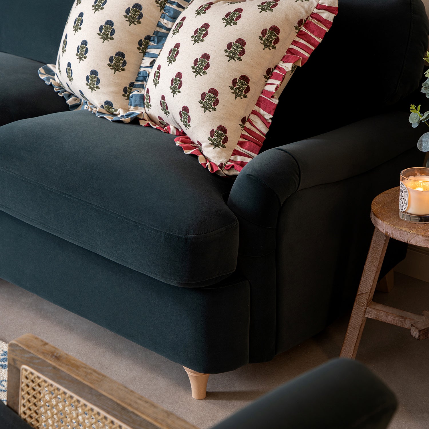Daphnis Aegean Blue Velvet Sofa Bed, Grande Chaise Left Hand Facing