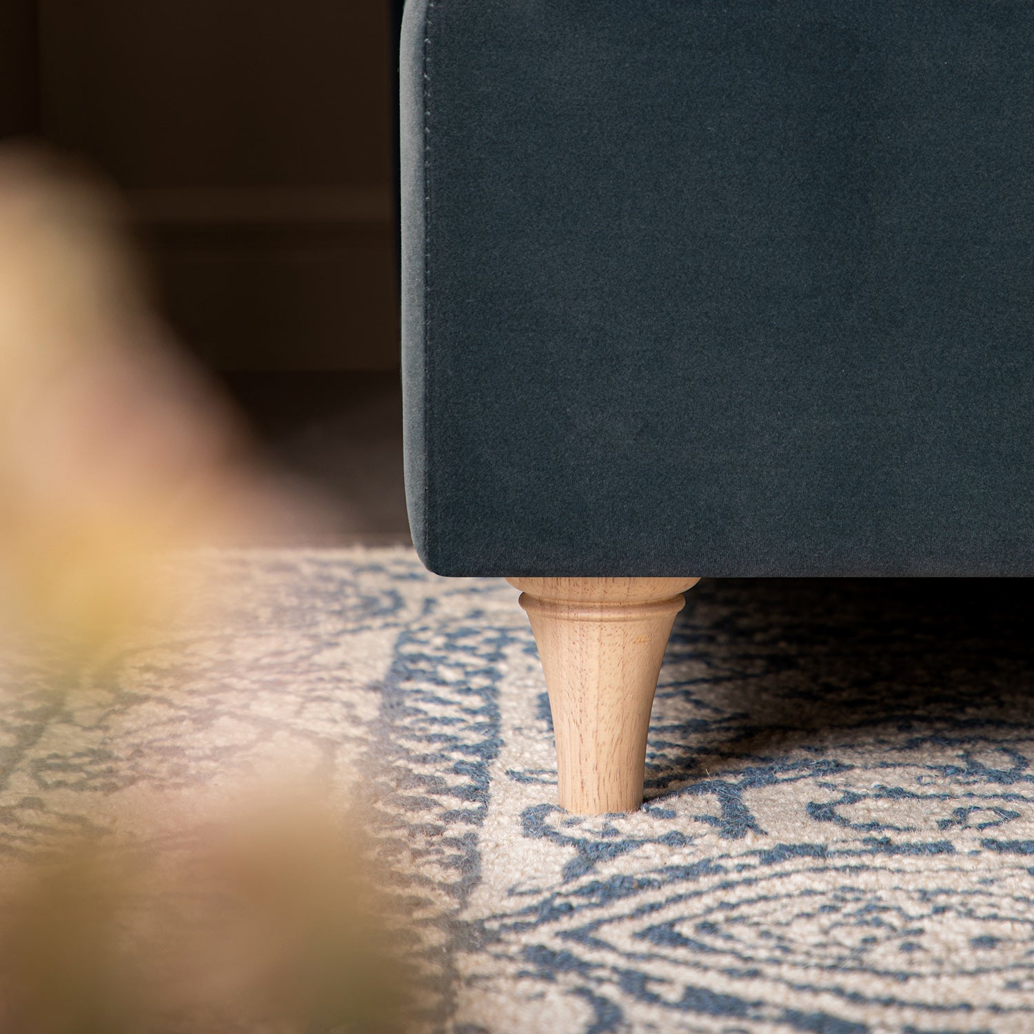 Daphnis Aegean Blue Velvet Sofa Bed, Grande Chaise Left Hand Facing