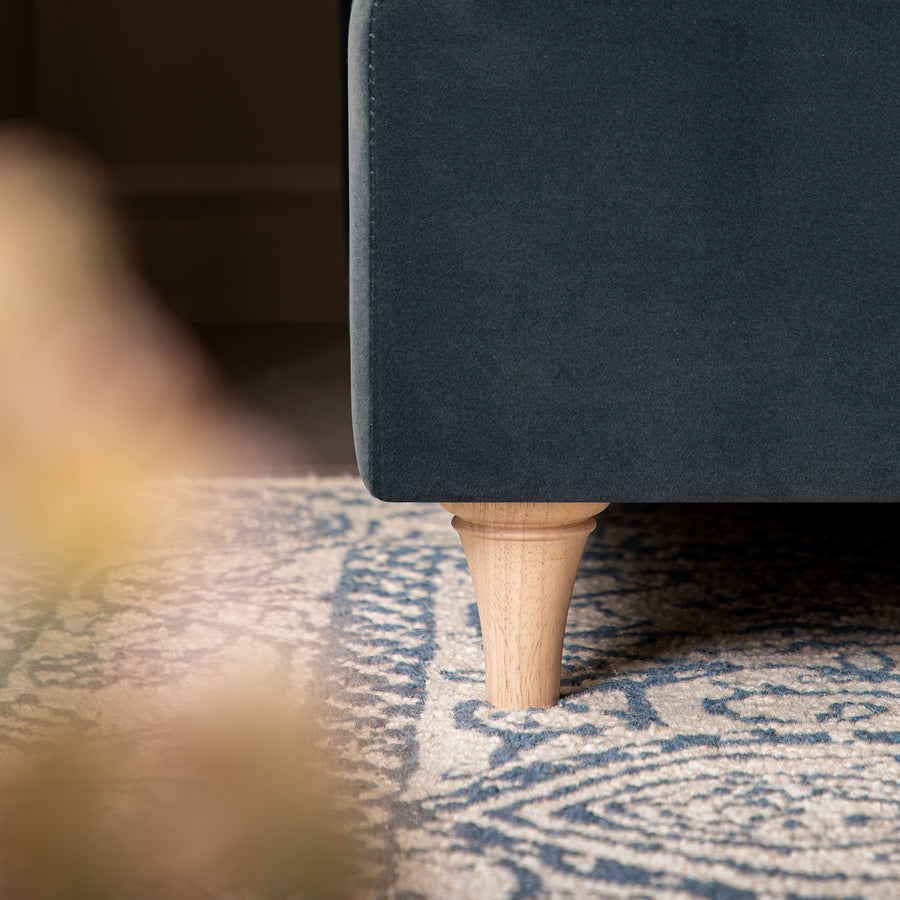Daphnis Aegean Blue Velvet Sofa Bed, Grande Chaise Left Hand Facing