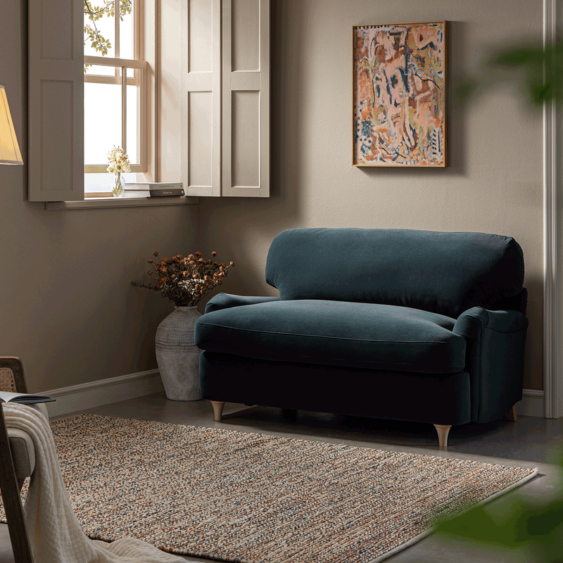 Daphnis Aegean Blue Velvet Sofa Bed, Loveseat - daals