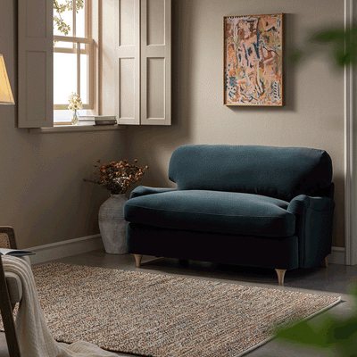 Daphnis Aegean Blue Velvet Sofa Bed, Loveseat