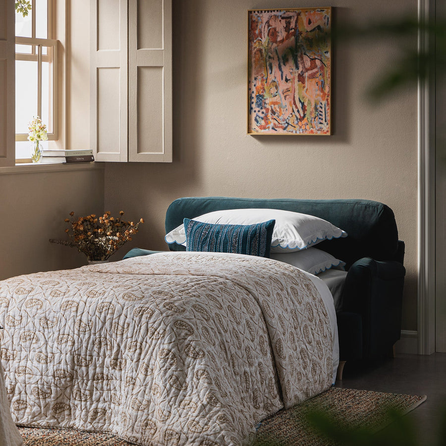 Daphnis Aegean Blue Velvet Sofa Bed, Loveseat - daals