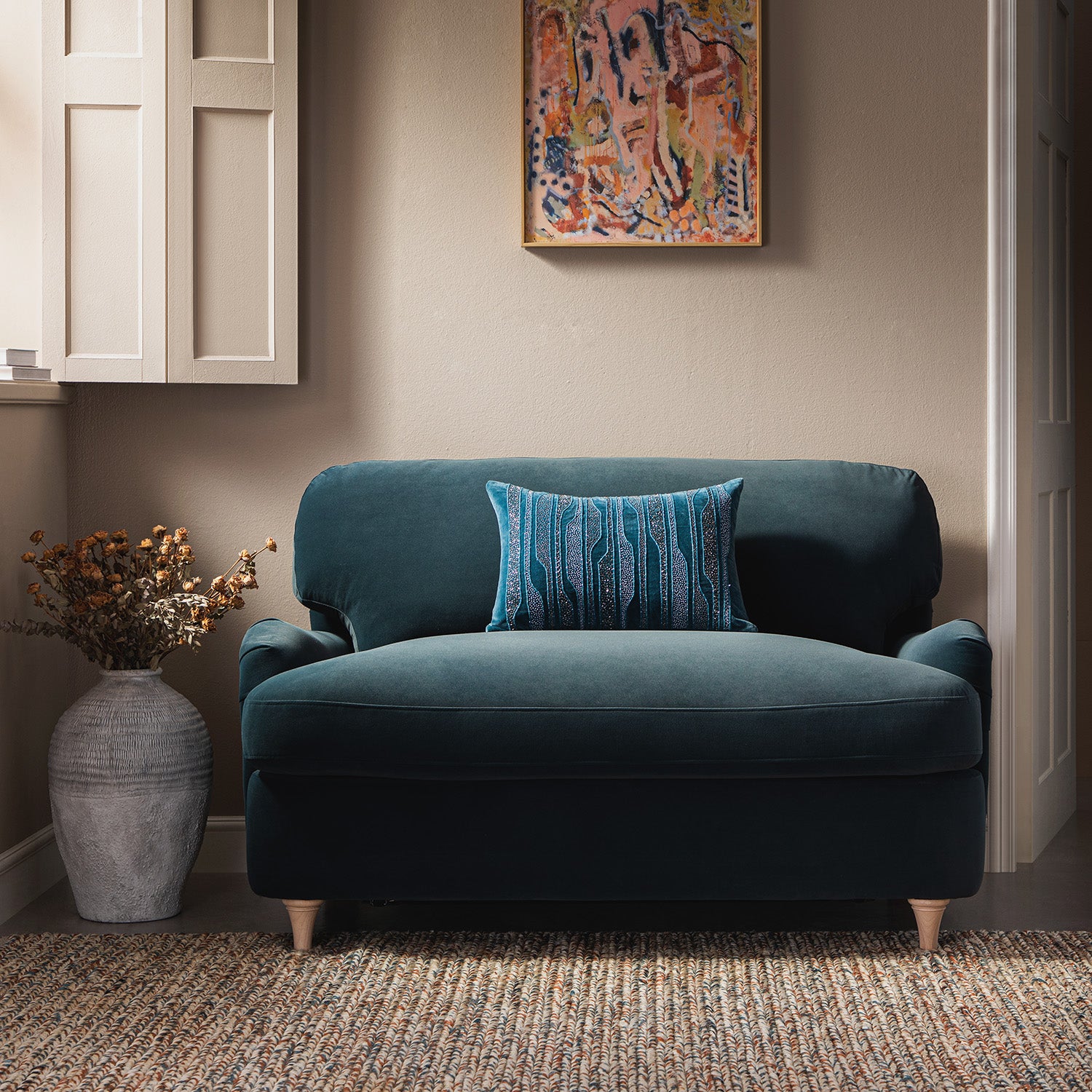 Daphnis Aegean Blue Velvet Sofa Bed, Loveseat