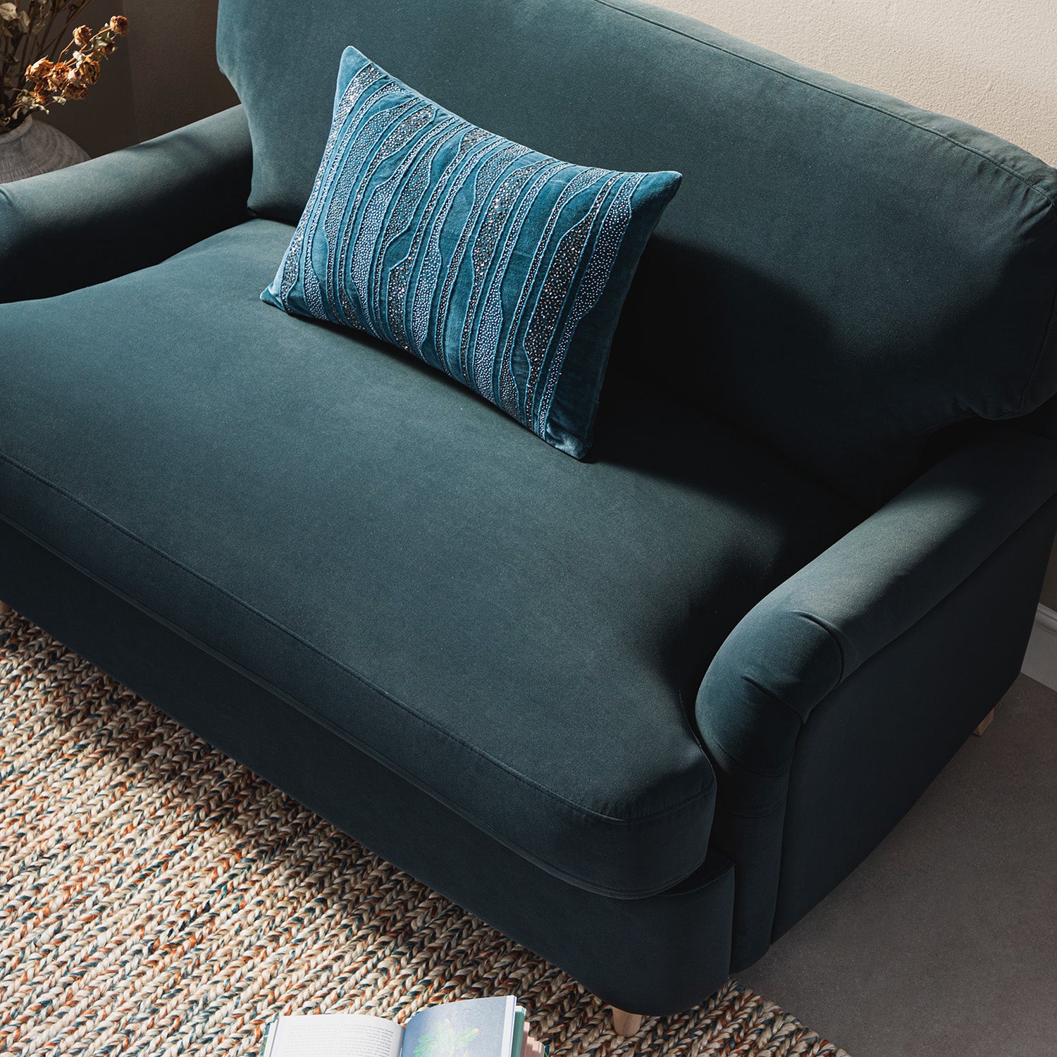 Daphnis Aegean Blue Velvet Sofa Bed, Loveseat