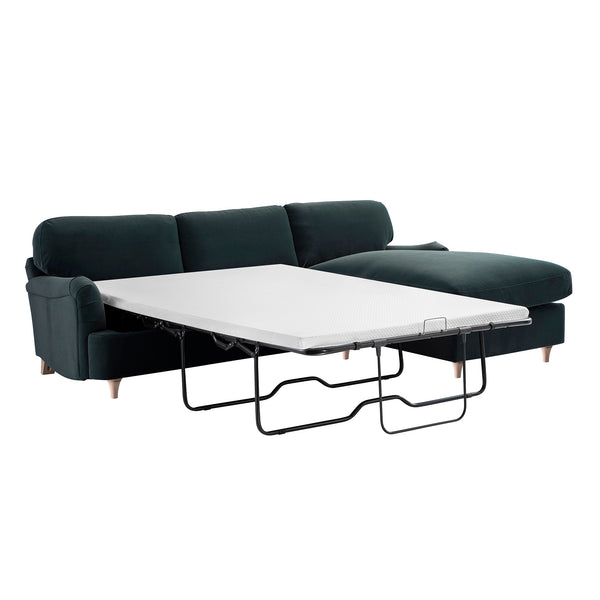 Daphnis Aegean Blue Velvet Sofa Bed, Grande Chaise Right Hand Facing - daals