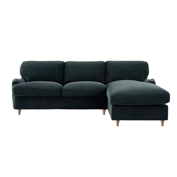 Daphnis Aegean Blue Velvet Sofa Bed, Grande Chaise Right Hand Facing