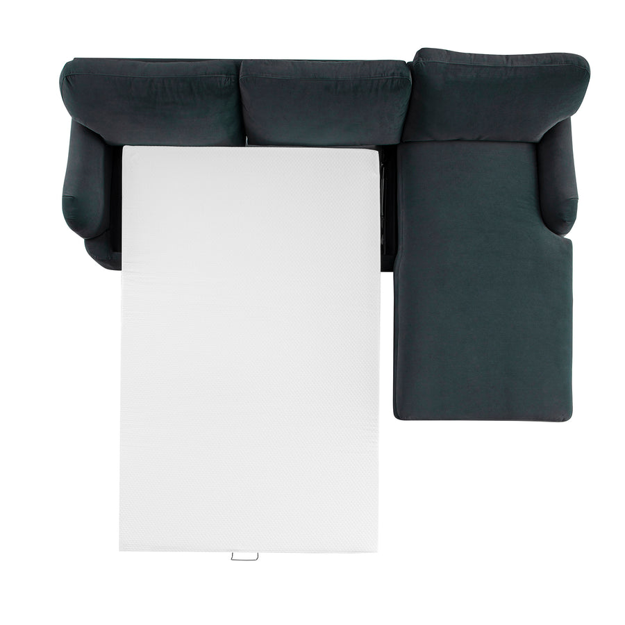 Daphnis Aegean Blue Velvet Sofa Bed, Grande Chaise Right Hand Facing