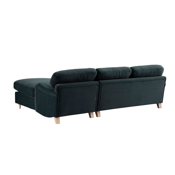 Daphnis Aegean Blue Velvet Sofa Bed, Grande Chaise Right Hand Facing