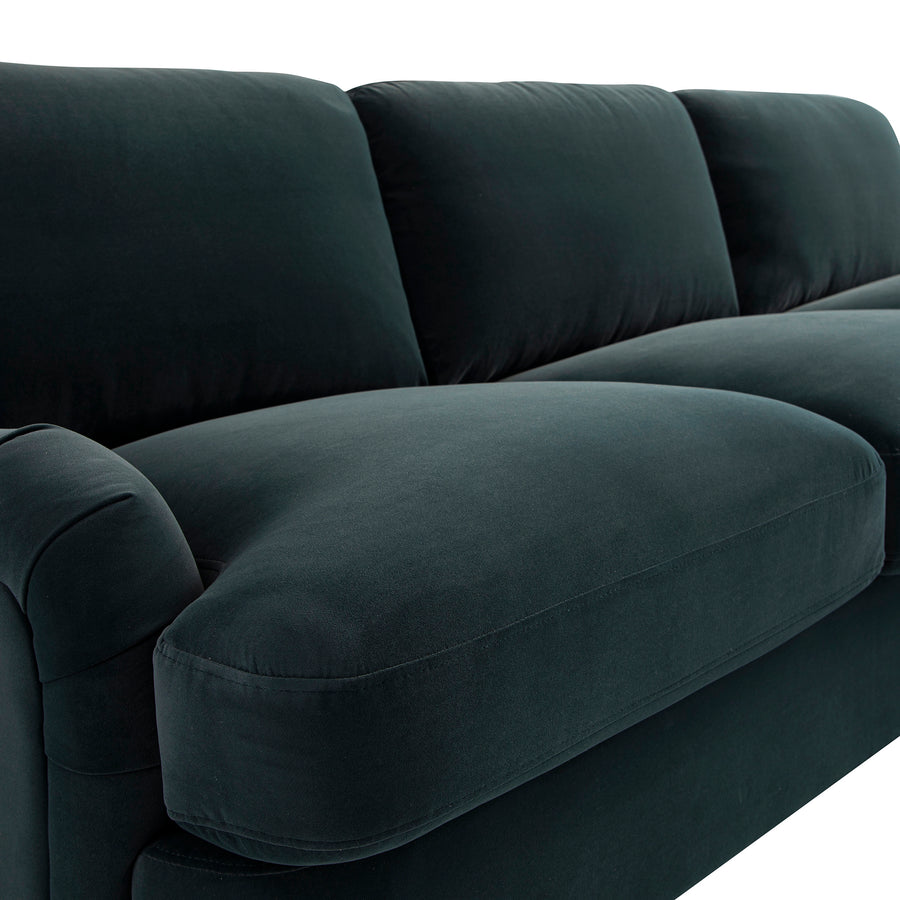 Daphnis Aegean Blue Velvet Sofa Bed, Grande Chaise Right Hand Facing