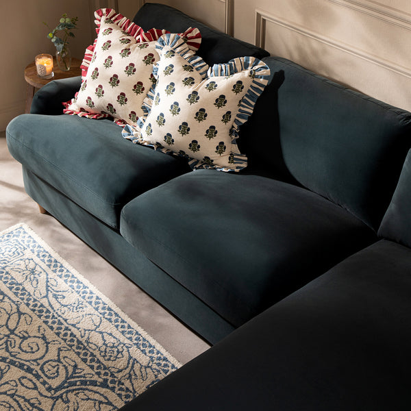 Daphnis Aegean Blue Velvet Sofa Bed, Grande Chaise Right Hand Facing - daals