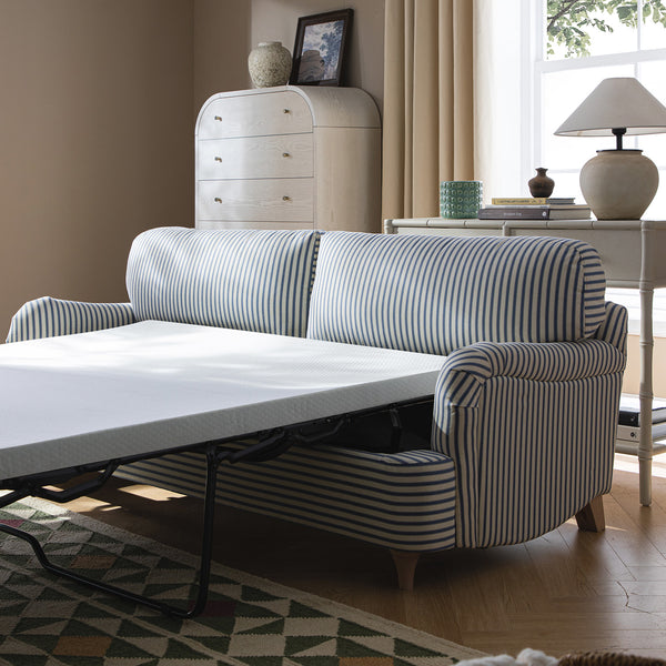 Daphnis Blue Striped Linen Blend Sofa Bed, Large 3-Seater