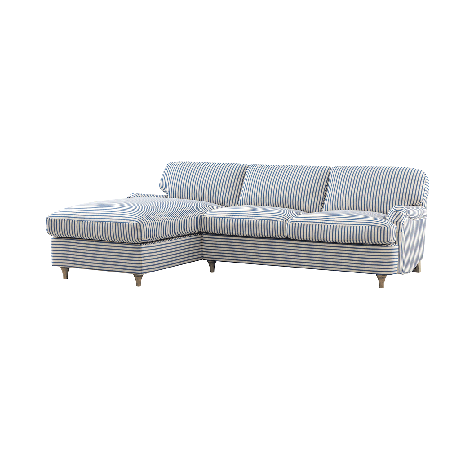 Daphnis Blue Striped Linen Blend Sofa Bed, Grande Chaise Left Hand Facing