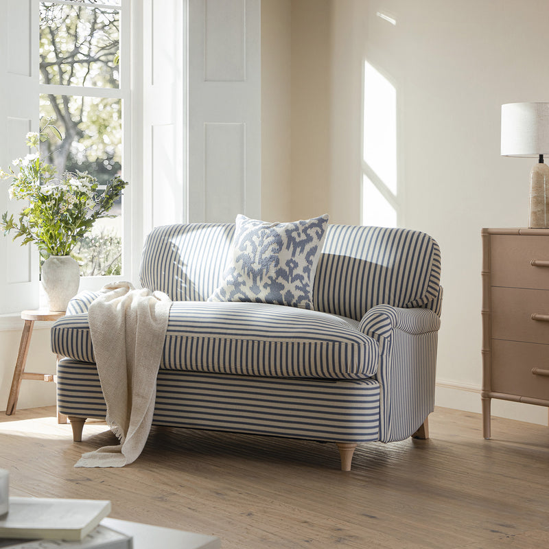 Daphnis Blue Striped Linen Blend Fabric Sofa Bed, Loveseat - daals