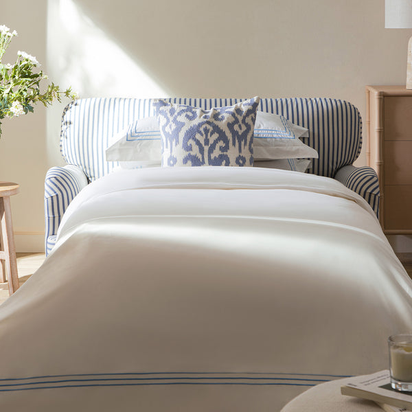 Daphnis Blue Striped Linen Blend Fabric Sofa Bed, Loveseat - daals