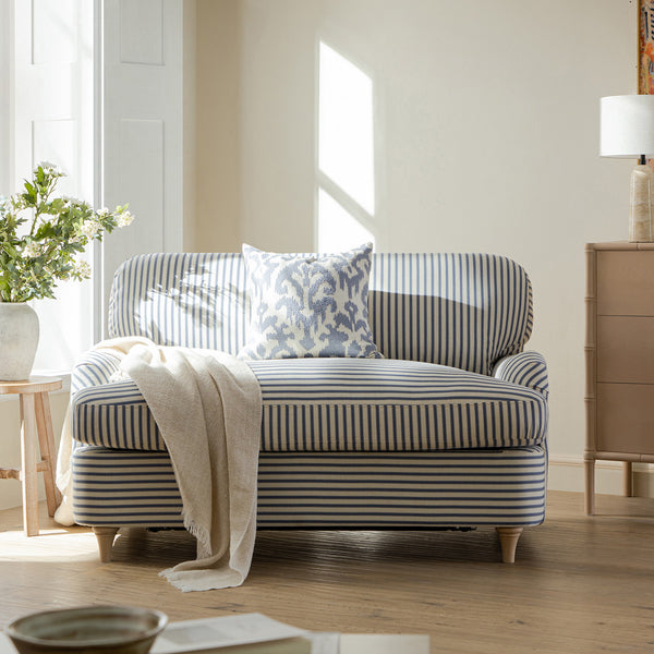 Daphnis Blue Striped Linen Blend Fabric Sofa Bed, Loveseat - daals