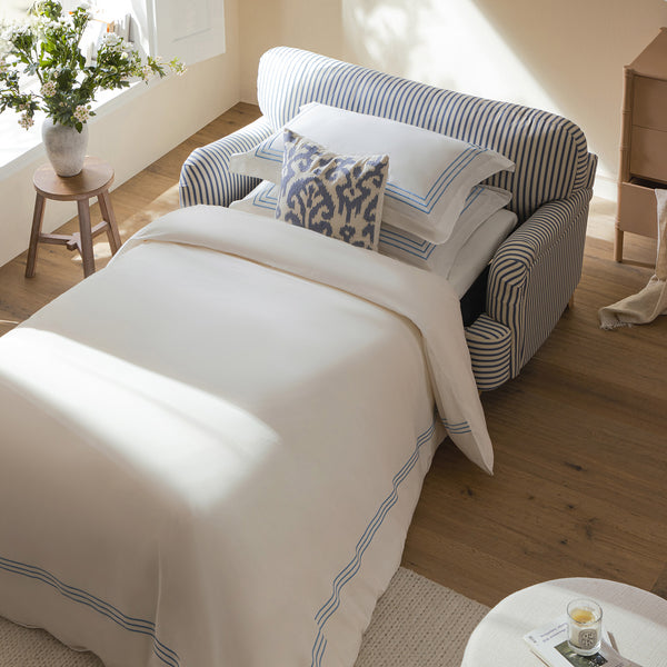 Daphnis Blue Striped Linen Blend Fabric Sofa Bed, Loveseat - daals