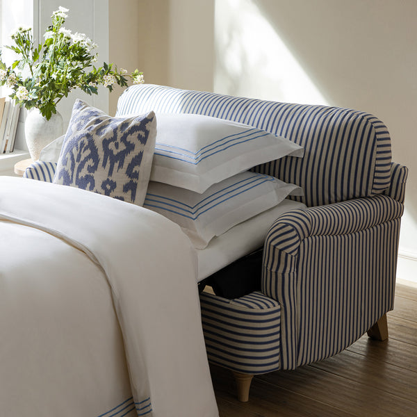 Daphnis Blue Striped Linen Blend Fabric Sofa Bed, Loveseat - daals