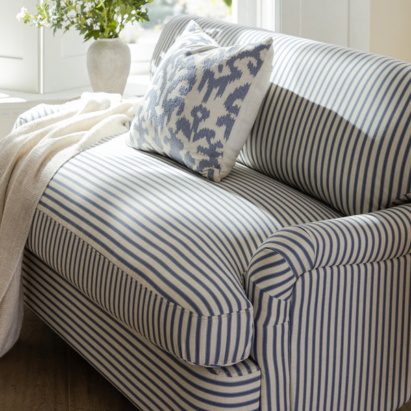 Daphnis Blue Striped Linen Blend Fabric Sofa Bed, Loveseat - daals