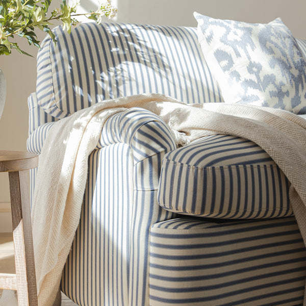 Daphnis Blue Striped Linen Blend Fabric Sofa Bed, Loveseat - daals