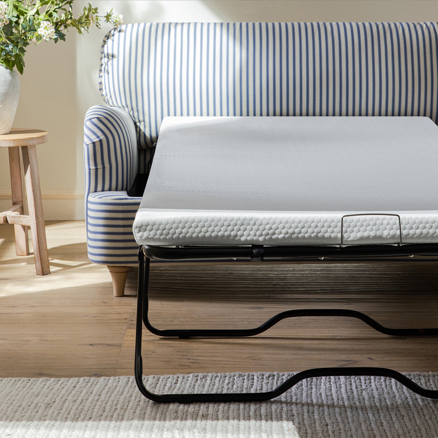 Daphnis Blue Striped Linen Blend Fabric Sofa Bed, Loveseat