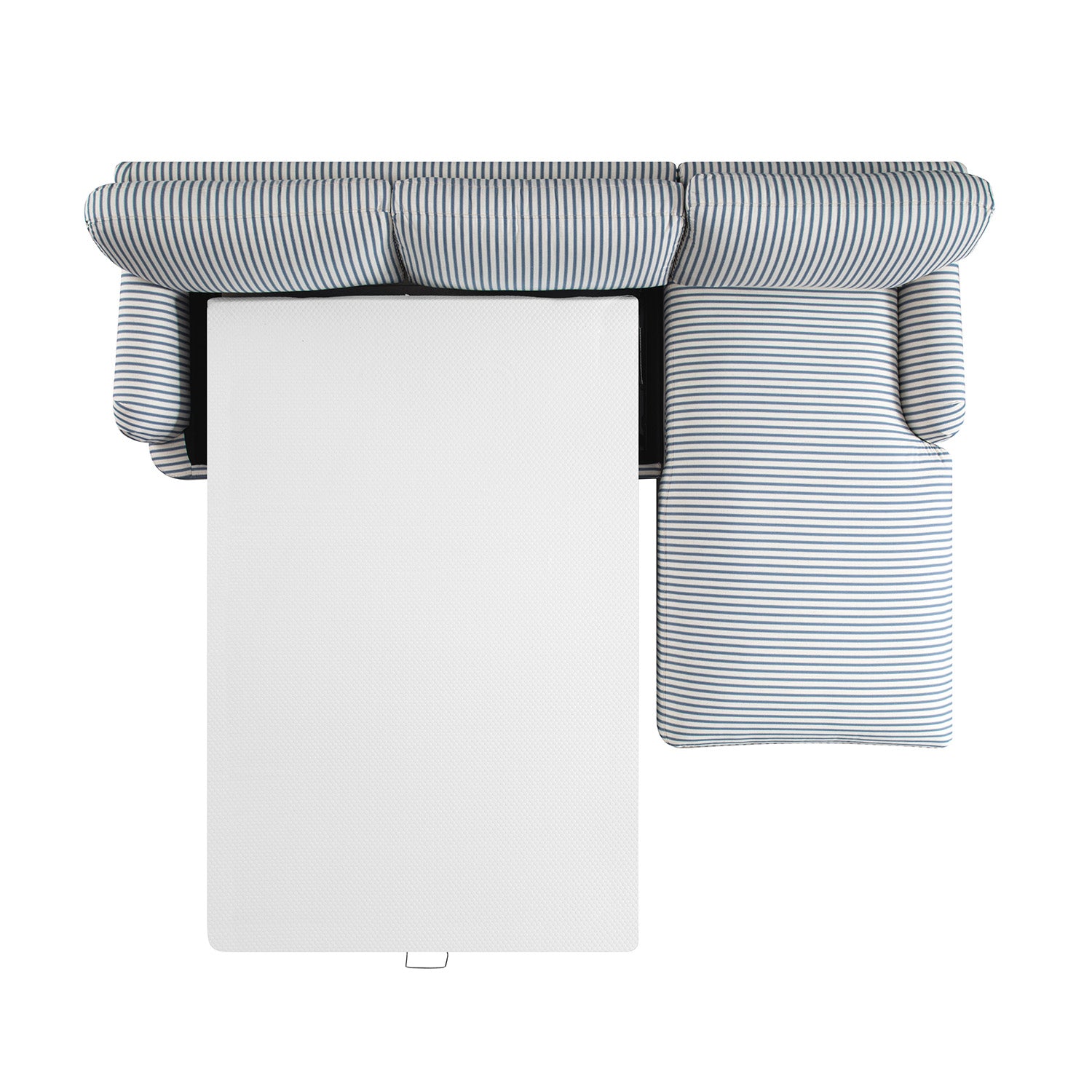 Daphnis Blue Striped Linen Blend Sofa Bed, Grande Chaise Right Hand Facing