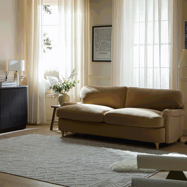 Daphnis Camel Velvet Sofa Bed, Large 3-Seater