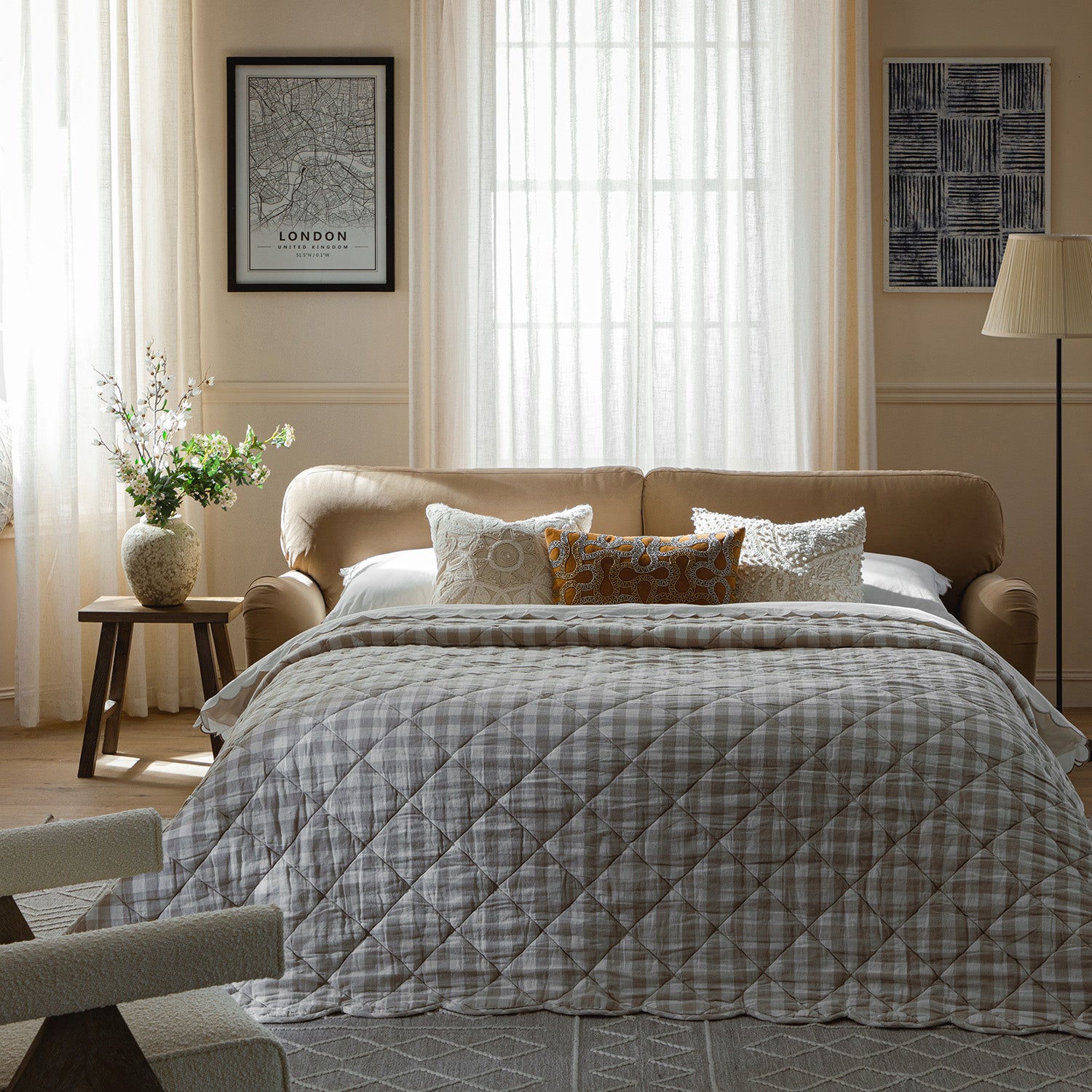 Daphnis Camel Velvet Sofa Bed, Large 3-Seater