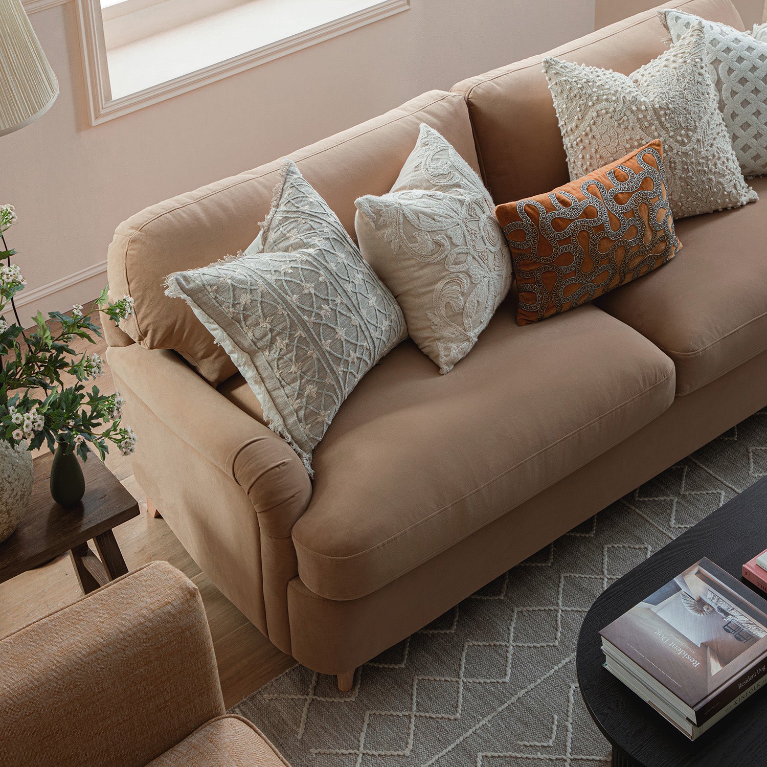 Daphnis Camel Velvet Sofa Bed, Large 3-Seater