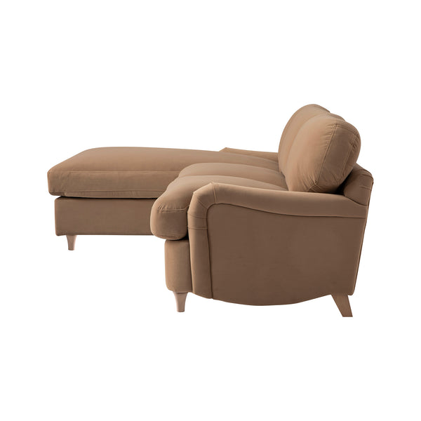 Daphnis Camel Velvet Sofa Bed, Grande Chaise Left Hand Facing