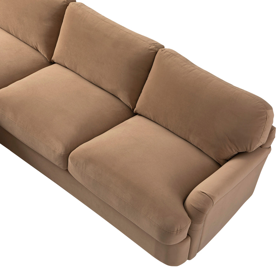 Daphnis Camel Velvet Sofa Bed, Grande Chaise Left Hand Facing