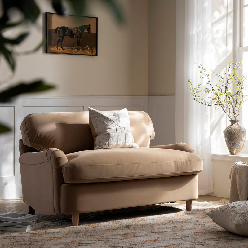 Daphnis Camel Velvet Sofa Bed, Loveseat - daals