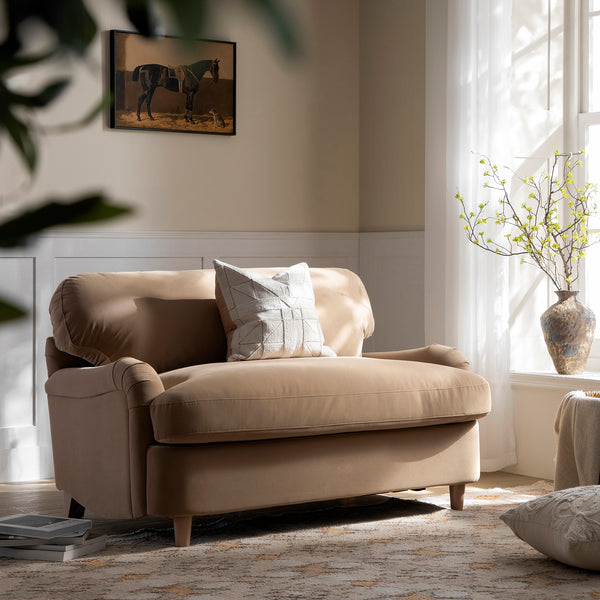 Daphnis Camel Velvet Sofa Bed, Loveseat
