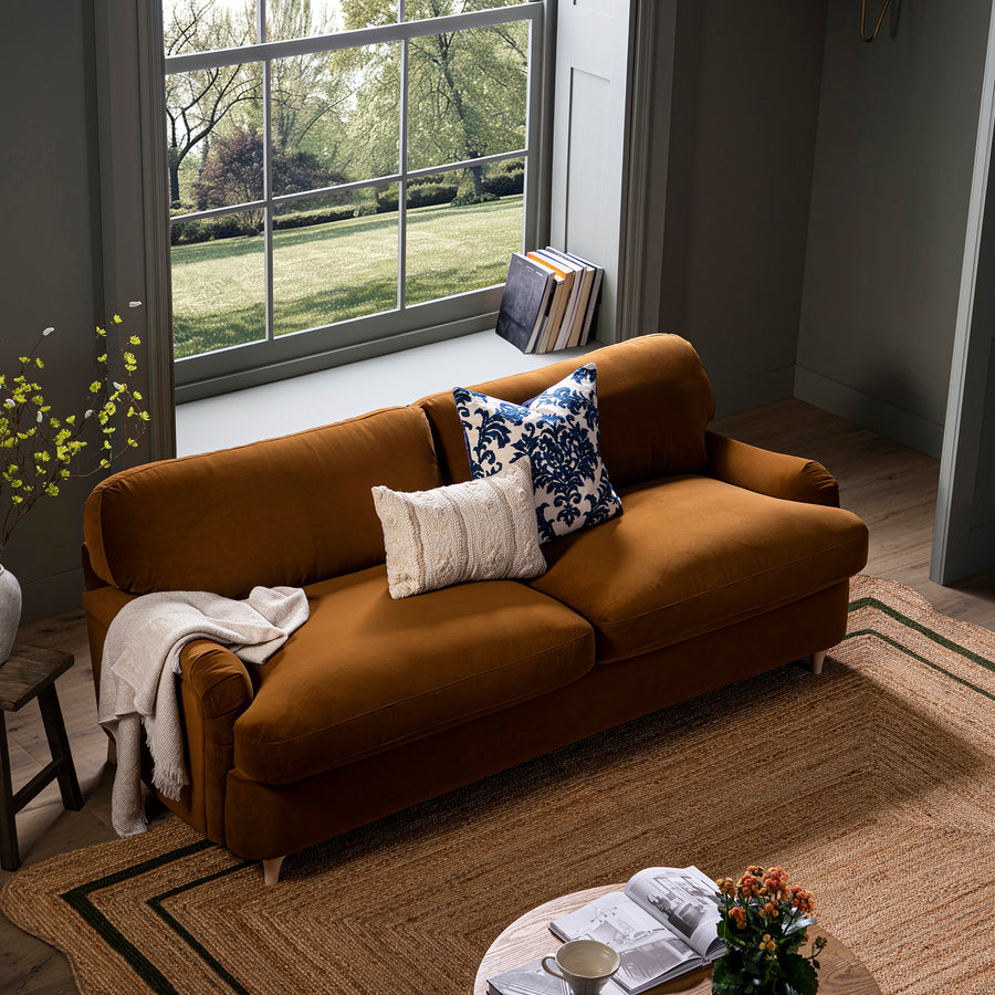 Daphnis Cinnamon Velvet Sofa Bed, Large 3-Seater