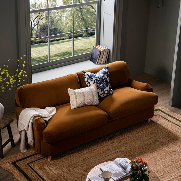 Daphnis Cinnamon Velvet Sofa Bed, Large 3-Seater