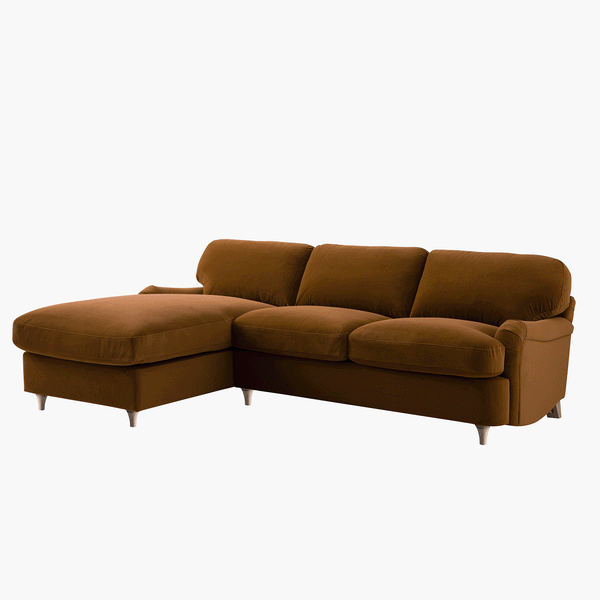 Daphnis Cinnamon Velvet Sofa Bed, Grande Chaise Left Hand Facing