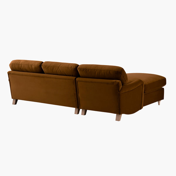 Daphnis Cinnamon Velvet Sofa Bed, Grande Chaise Left Hand Facing