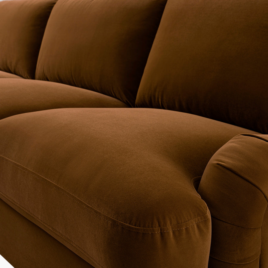 Daphnis Cinnamon Velvet Sofa Bed, Grande Chaise Left Hand Facing